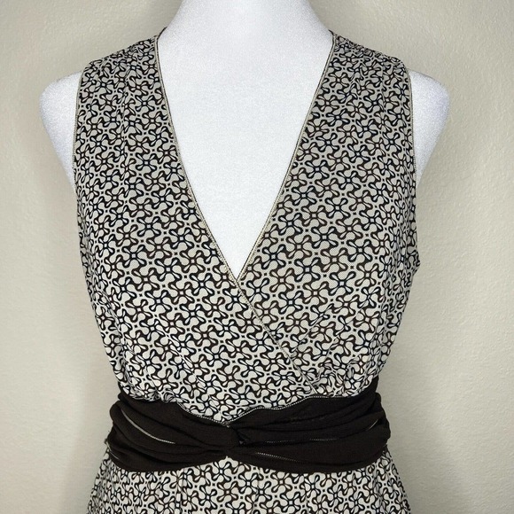 Max Studio Y2K Ivory & Brown Mesh Geometric Sleeveless V-Neck Peplum Top Sz S - Picture 2 of 11